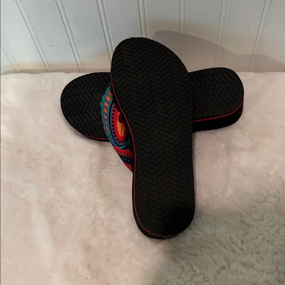 Women's AFFINEST Platform Wedge with Paisley Fabric Strap Flip Flops Sz 36